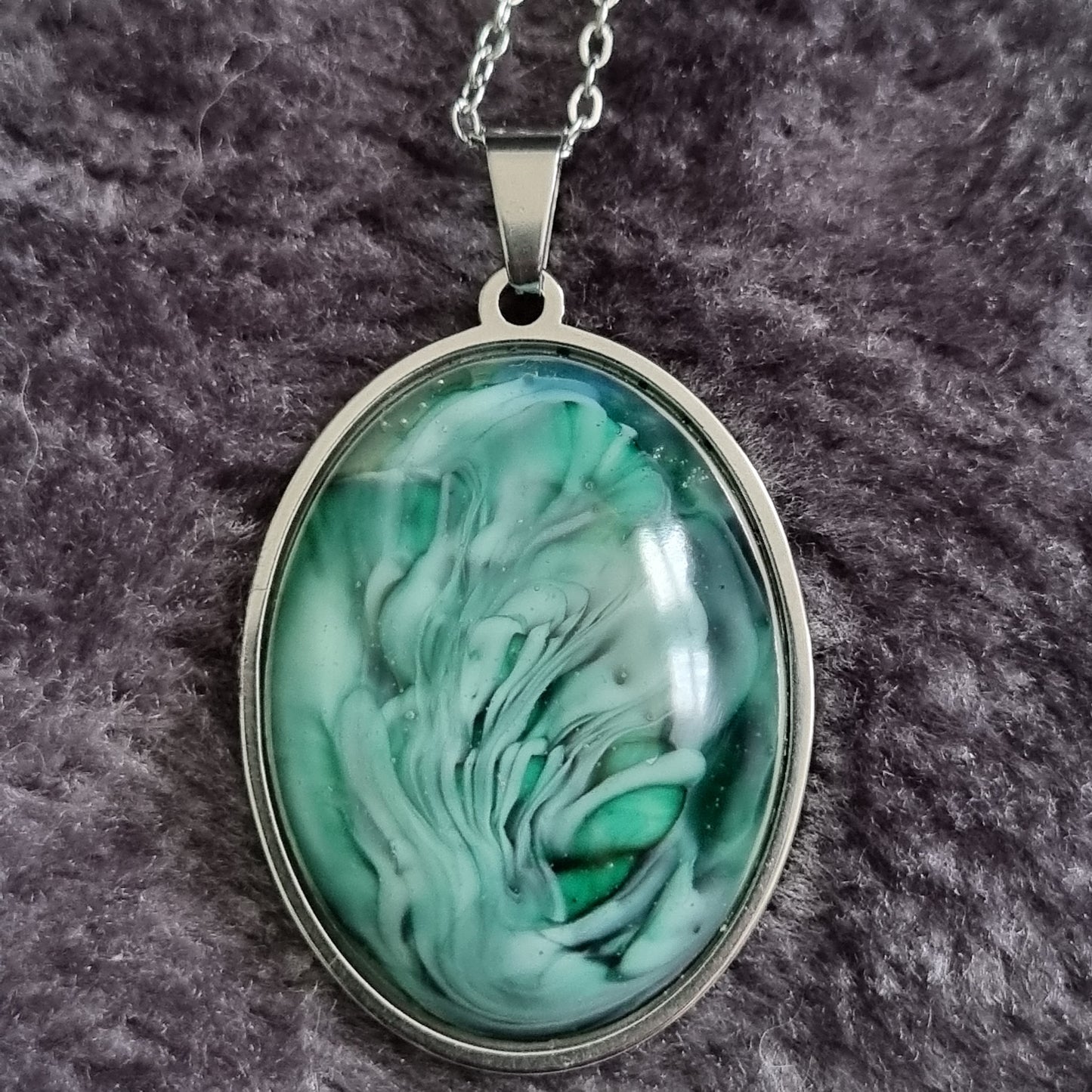 Handmade Oval Epoxy Resin Necklace - Large