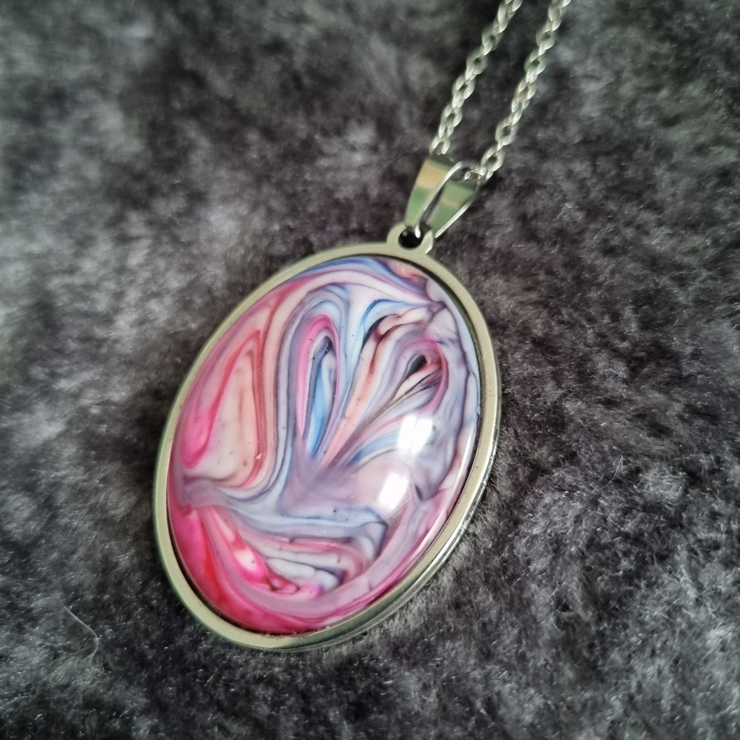 Handmade Oval Epoxy Resin Necklace - Large