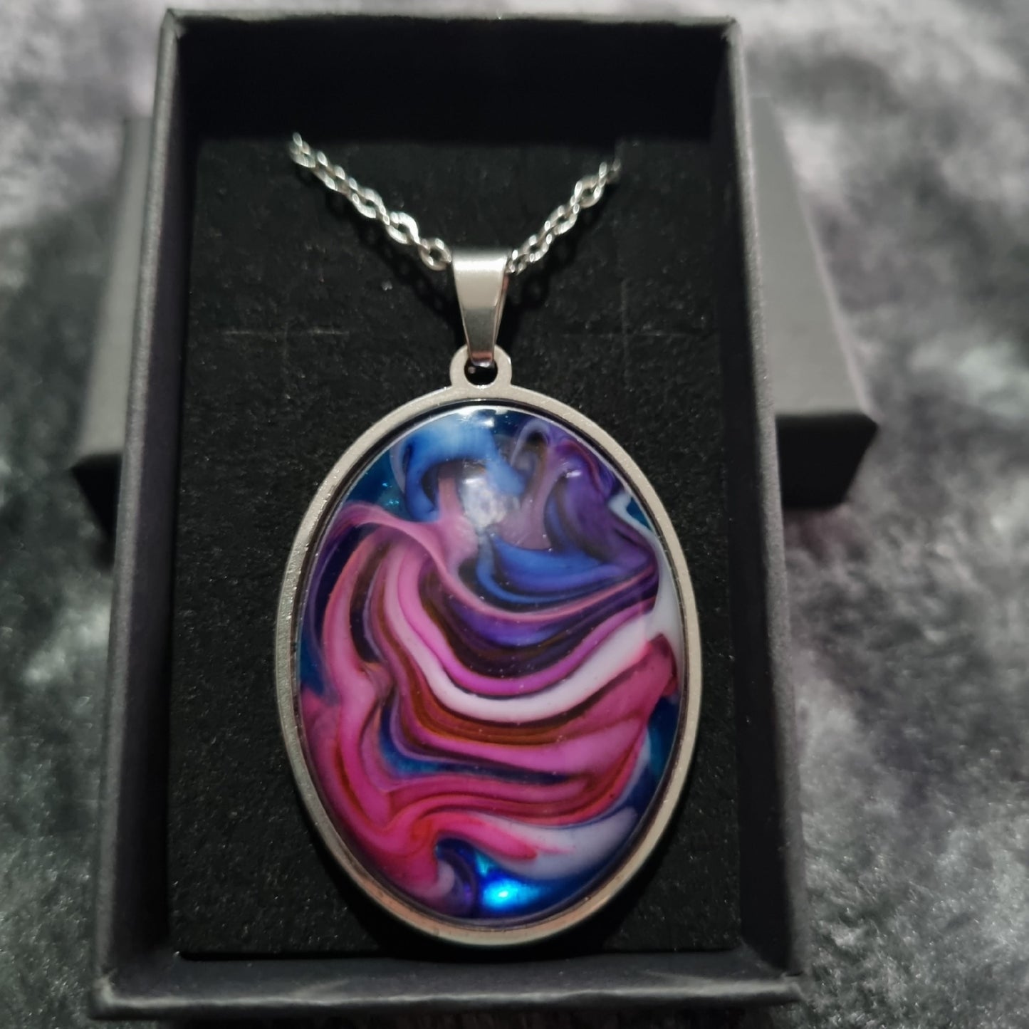 Handmade Oval Epoxy Resin Necklace - Large
