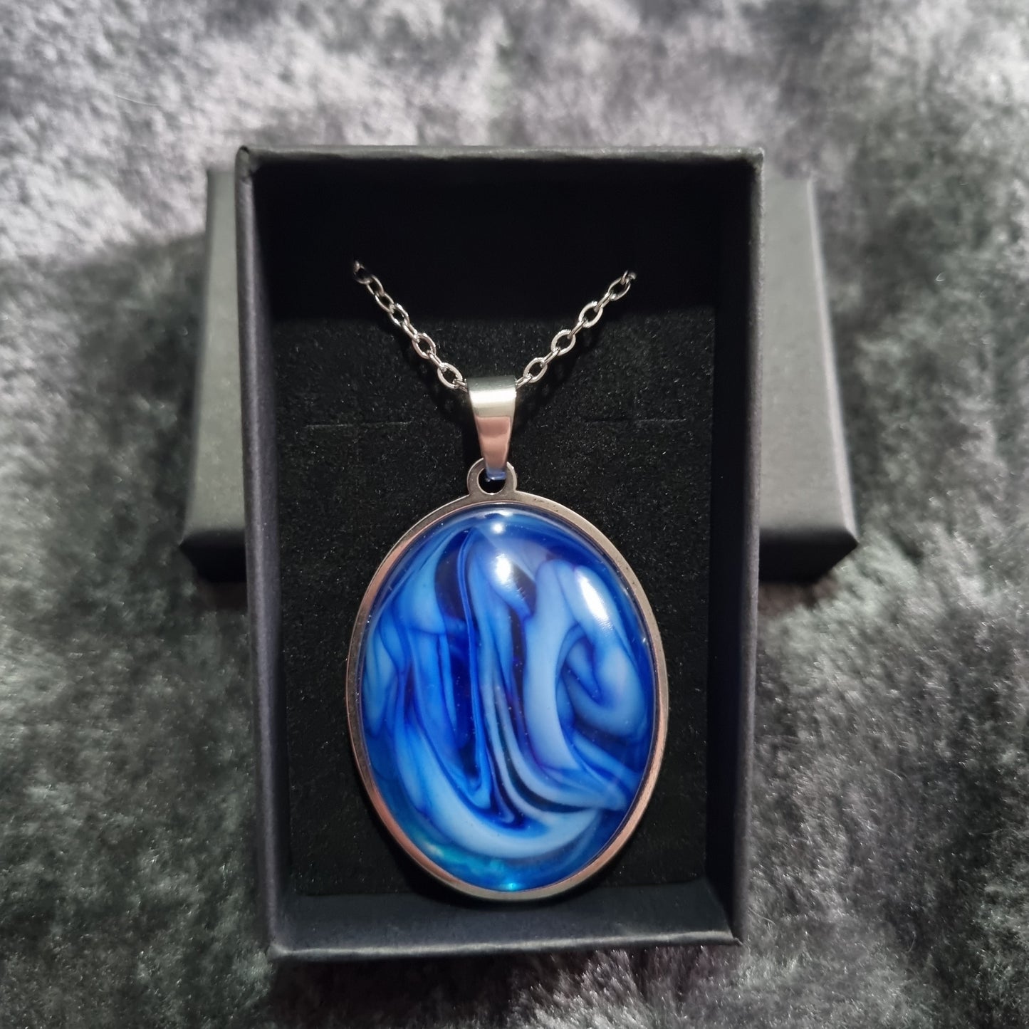 Handmade Oval Epoxy Resin Necklace - Large