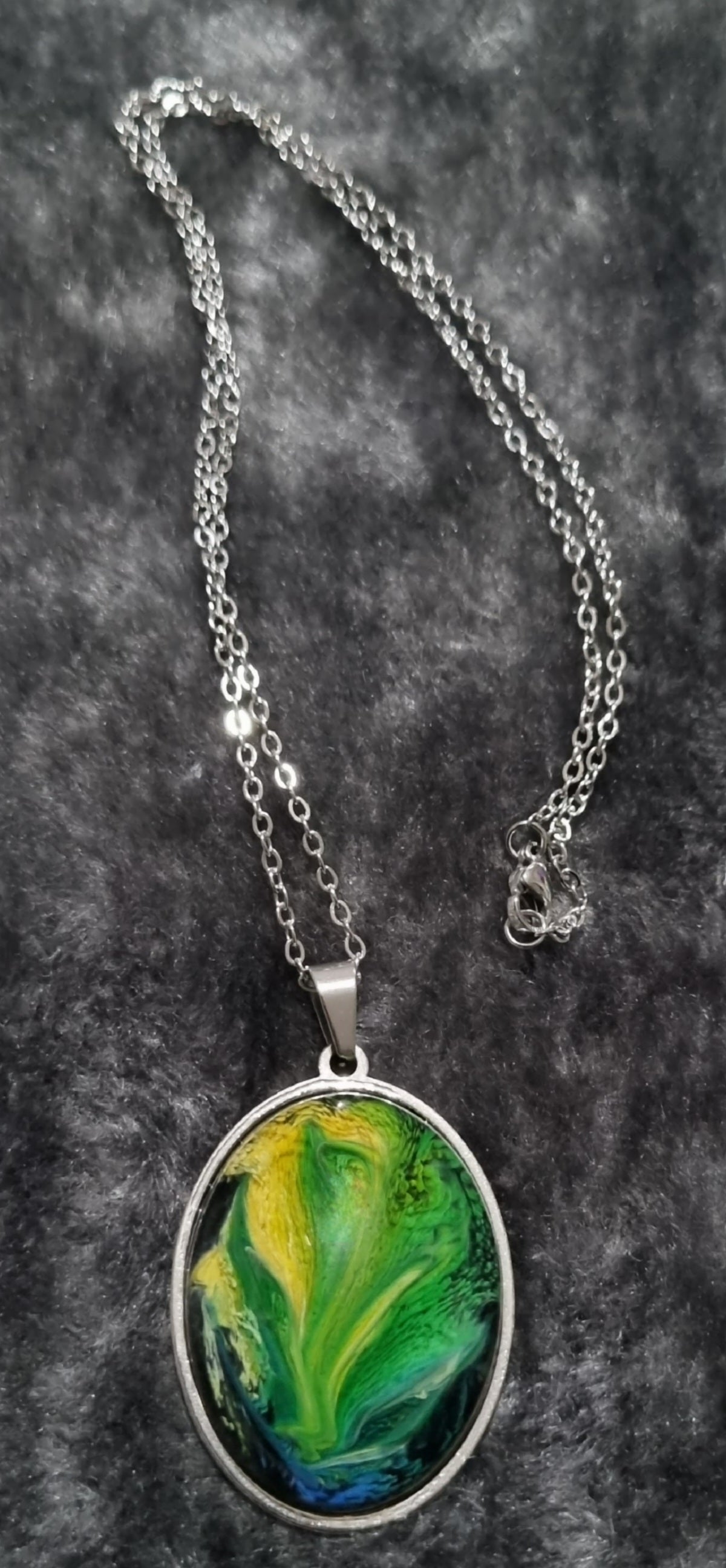 Handmade Oval Epoxy Resin Necklace - Large