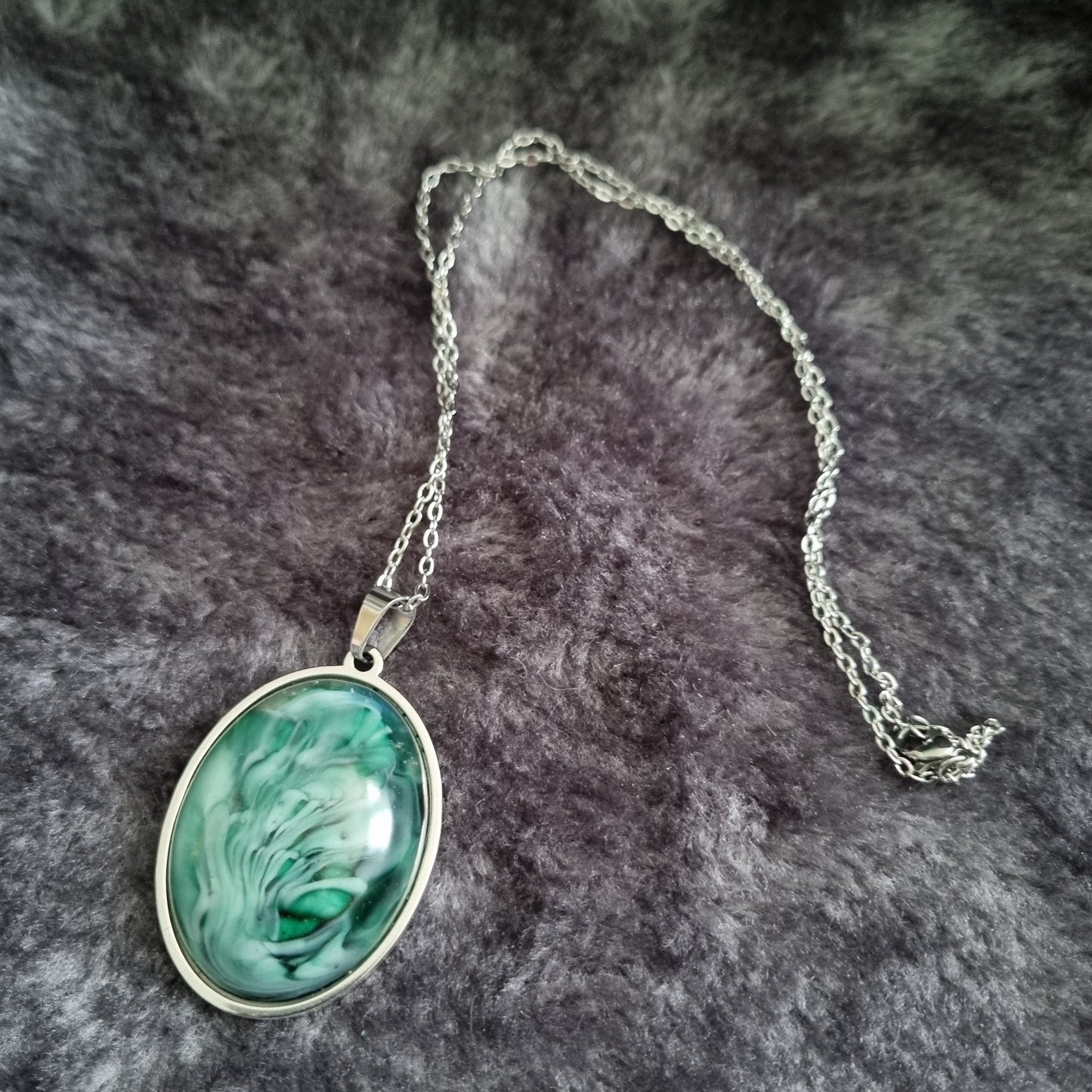 Handmade Oval Epoxy Resin Necklace - Large
