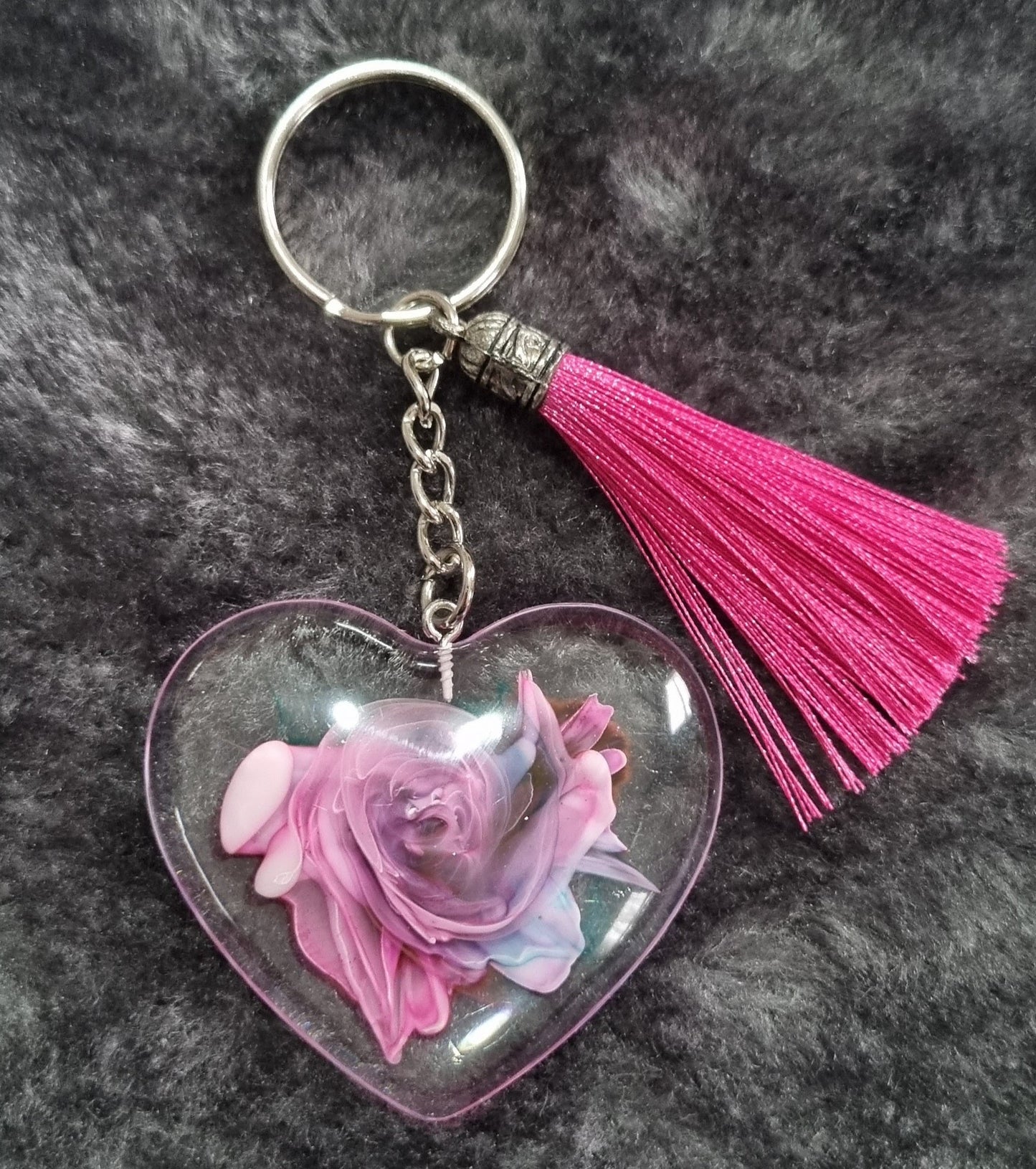 Handmade Epoxy Resin Heart Keyring