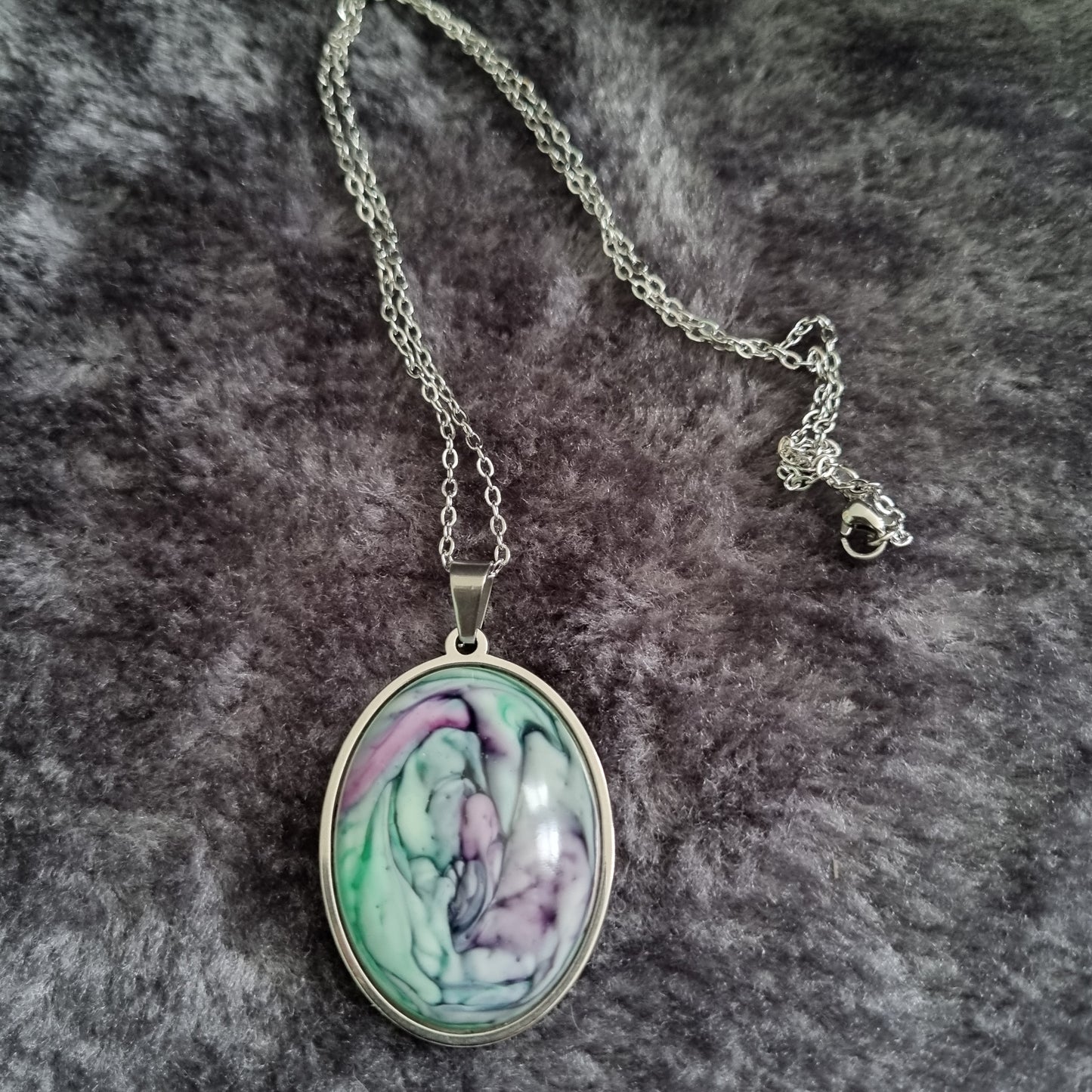 Handmade Oval Epoxy Resin Necklace - Large