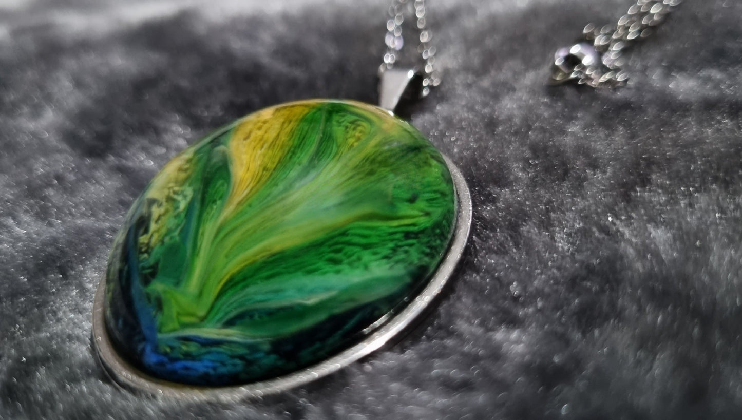 Handmade Oval Epoxy Resin Necklace - Large