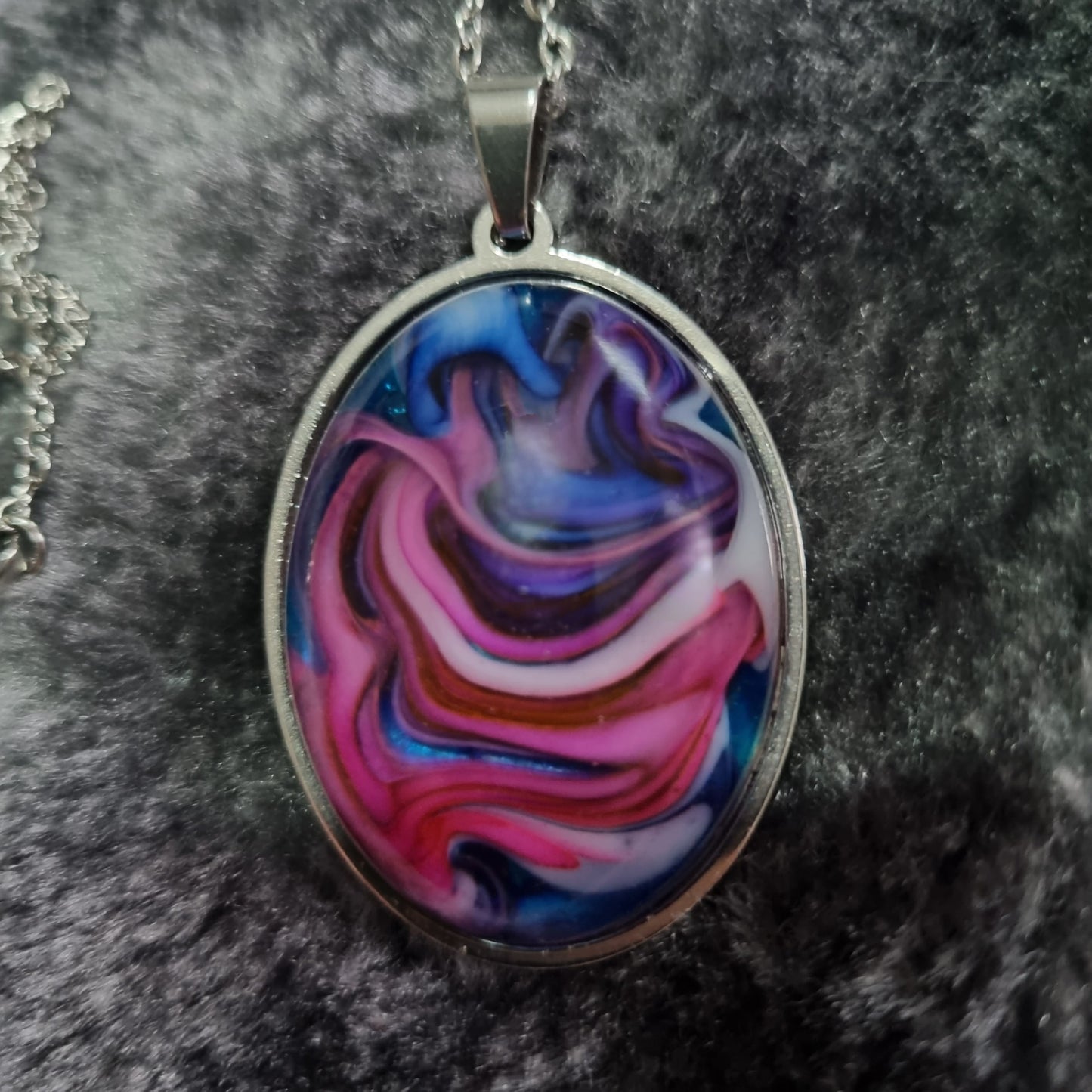 Handmade Oval Epoxy Resin Necklace - Large