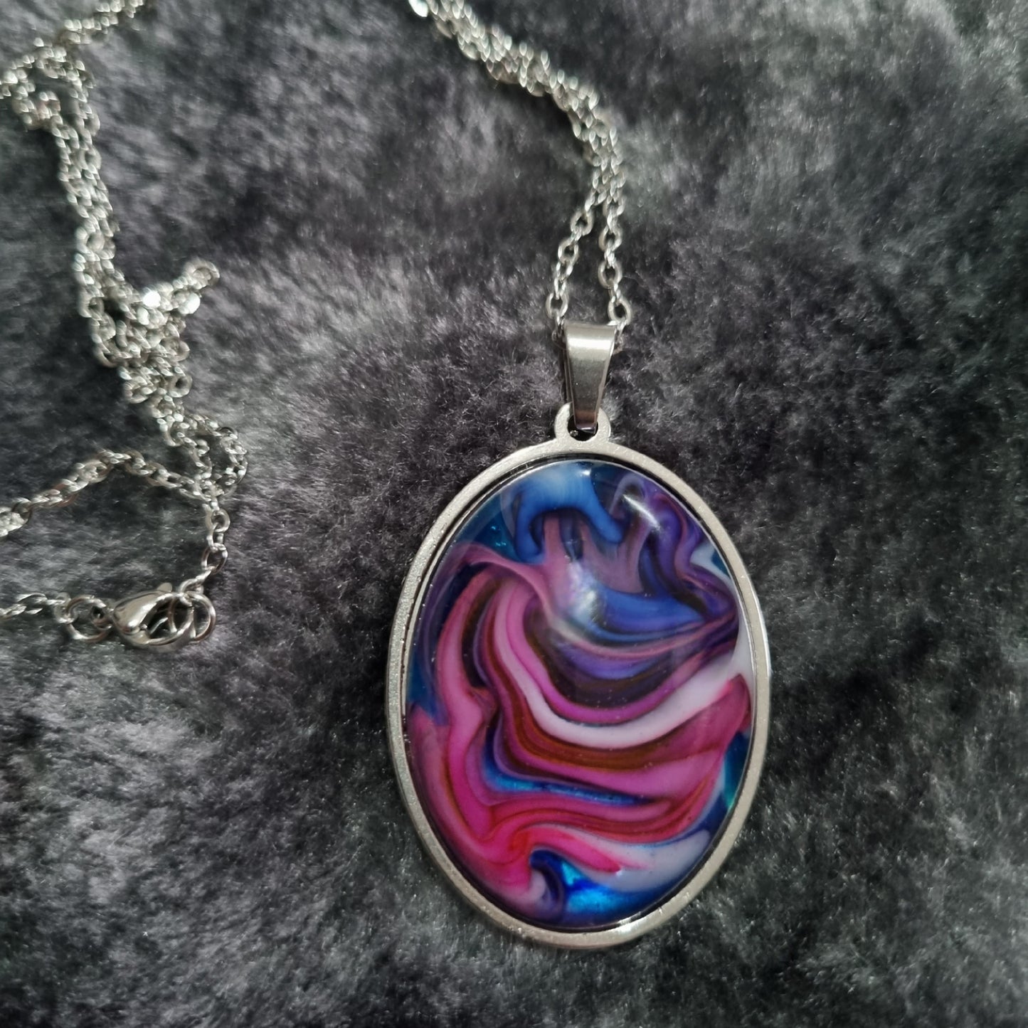 Handmade Oval Epoxy Resin Necklace - Large