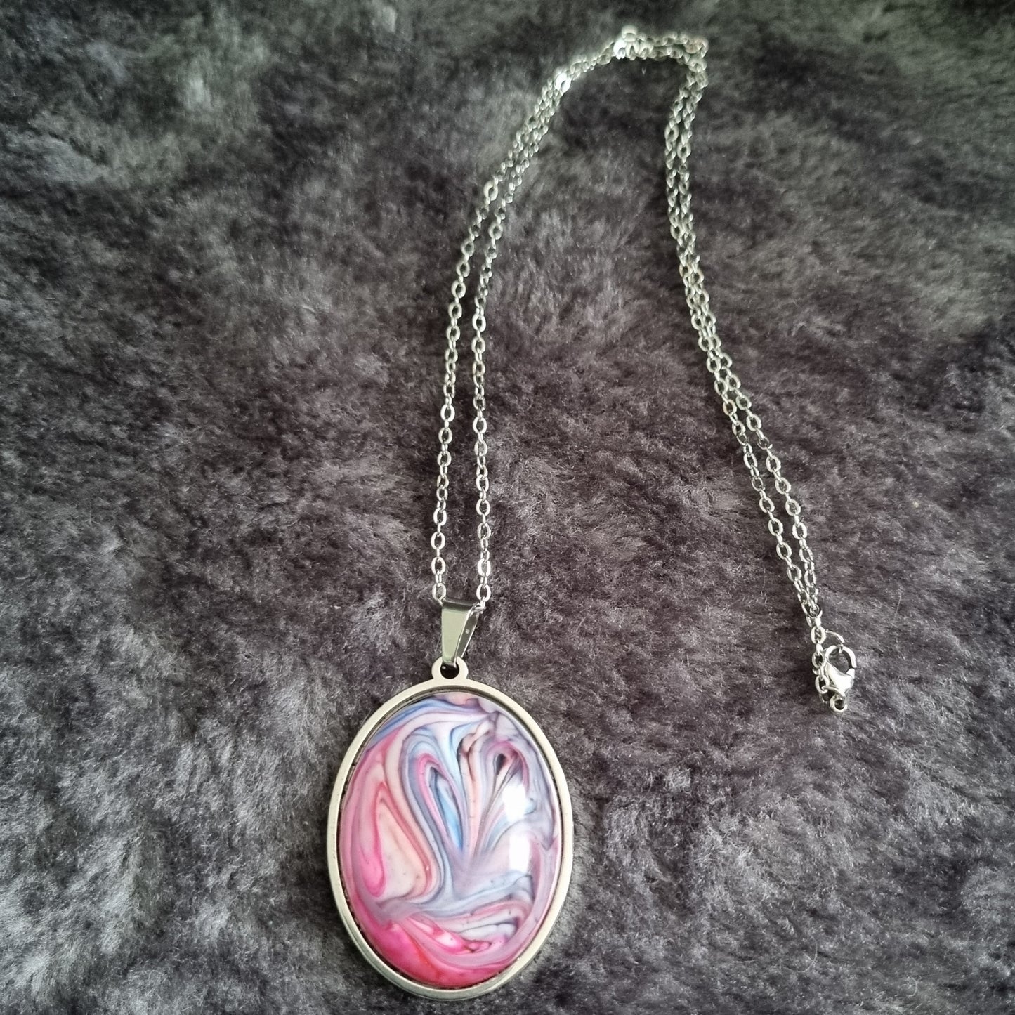 Handmade Oval Epoxy Resin Necklace - Large