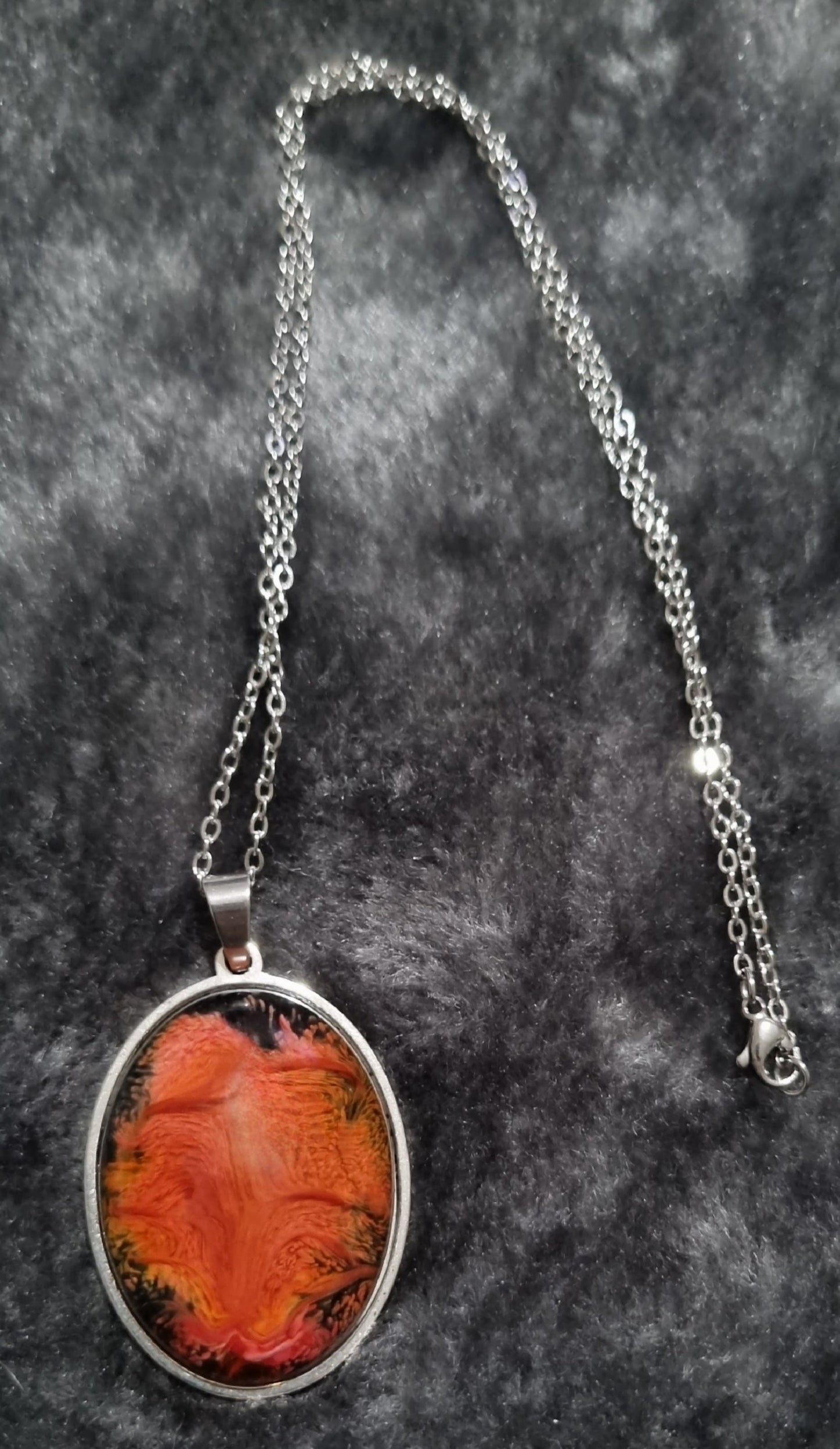 Handmade Oval Epoxy Resin Necklace - Large