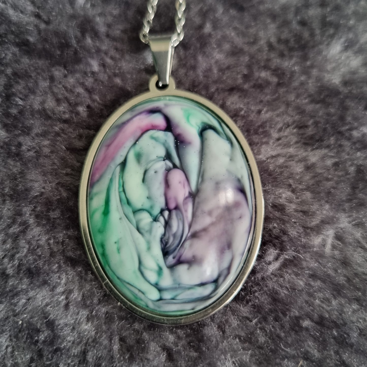 Handmade Oval Epoxy Resin Necklace - Large
