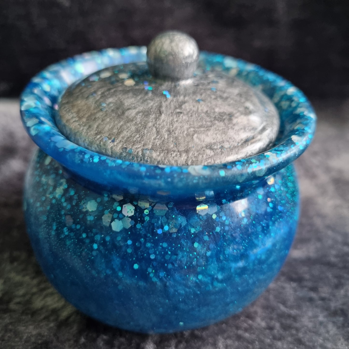 Handmade Blue Resin Honeypot – Sparkly Trinket Box