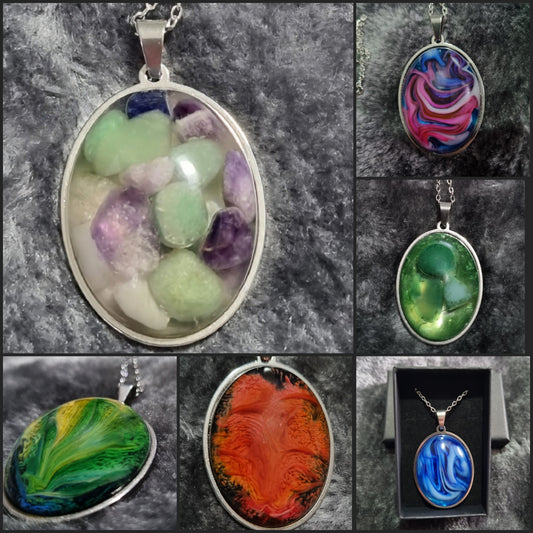 Handmade Oval Epoxy Resin Necklace - Large
