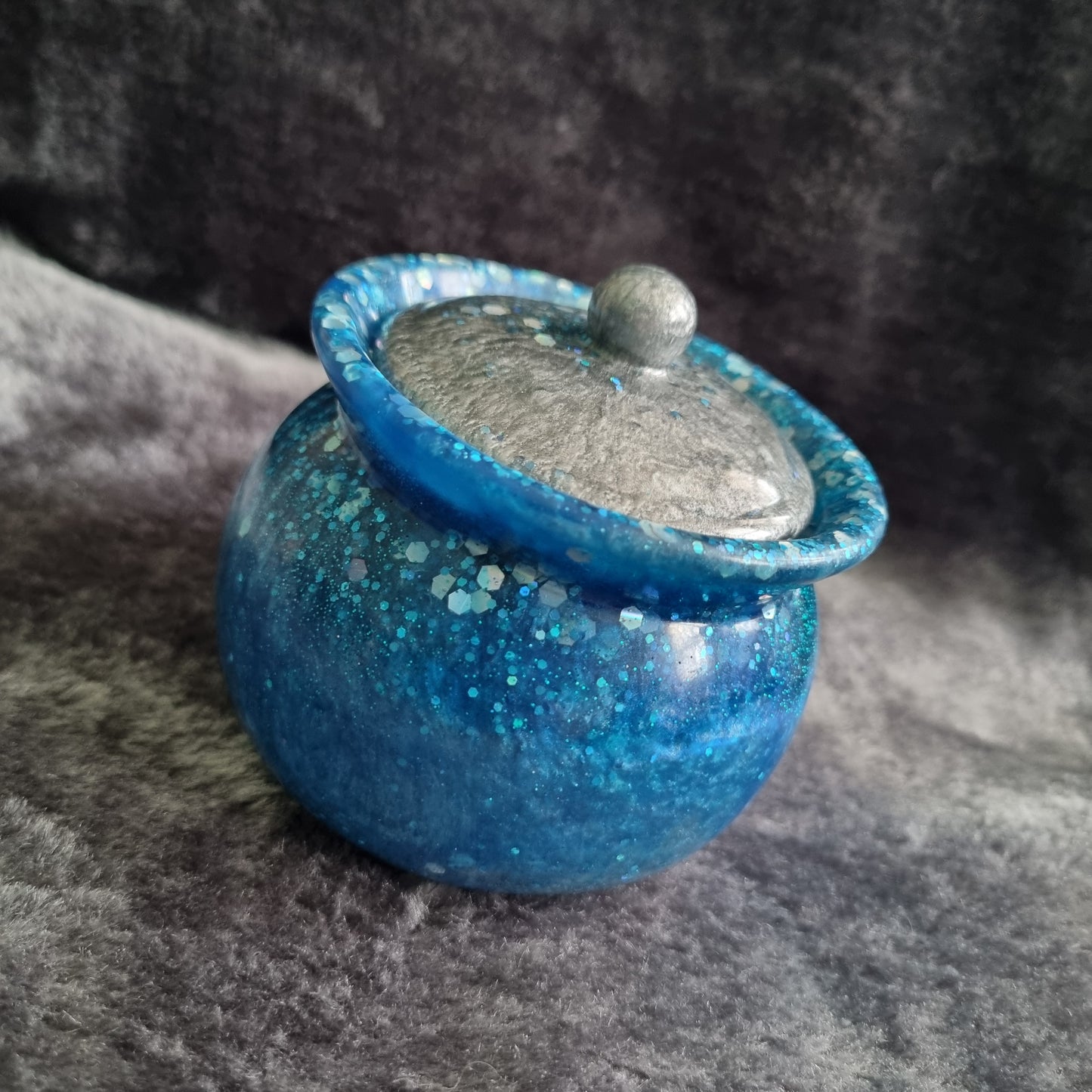 Handmade Blue Resin Honeypot – Sparkly Trinket Box