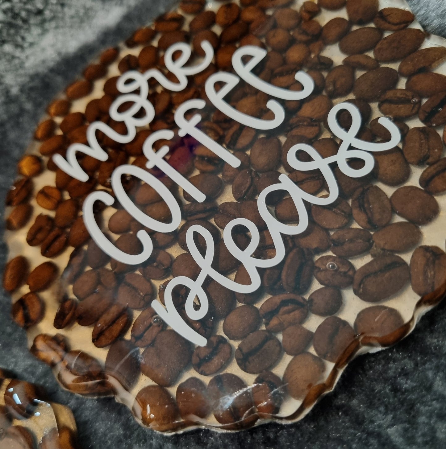 Large Irregular "More Coffee Please" Coffee Bean Resin Coasters