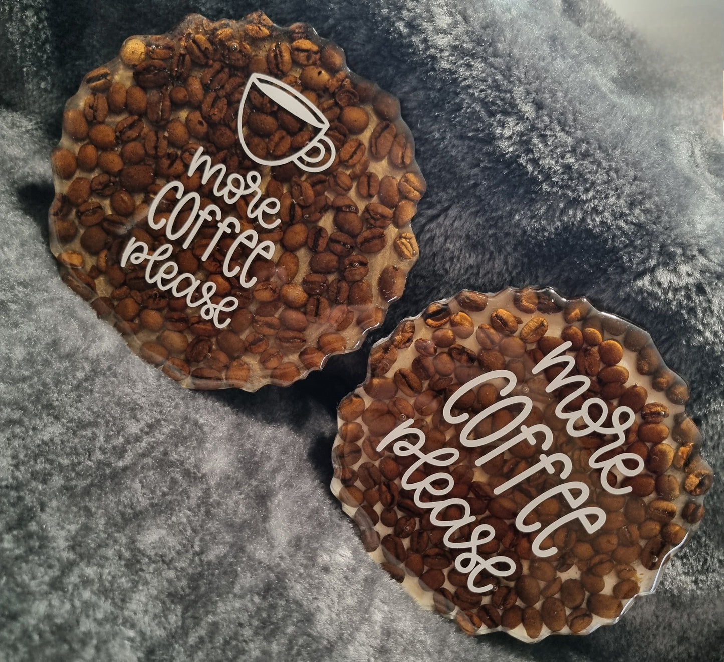 Large Irregular "More Coffee Please" Coffee Bean Resin Coasters