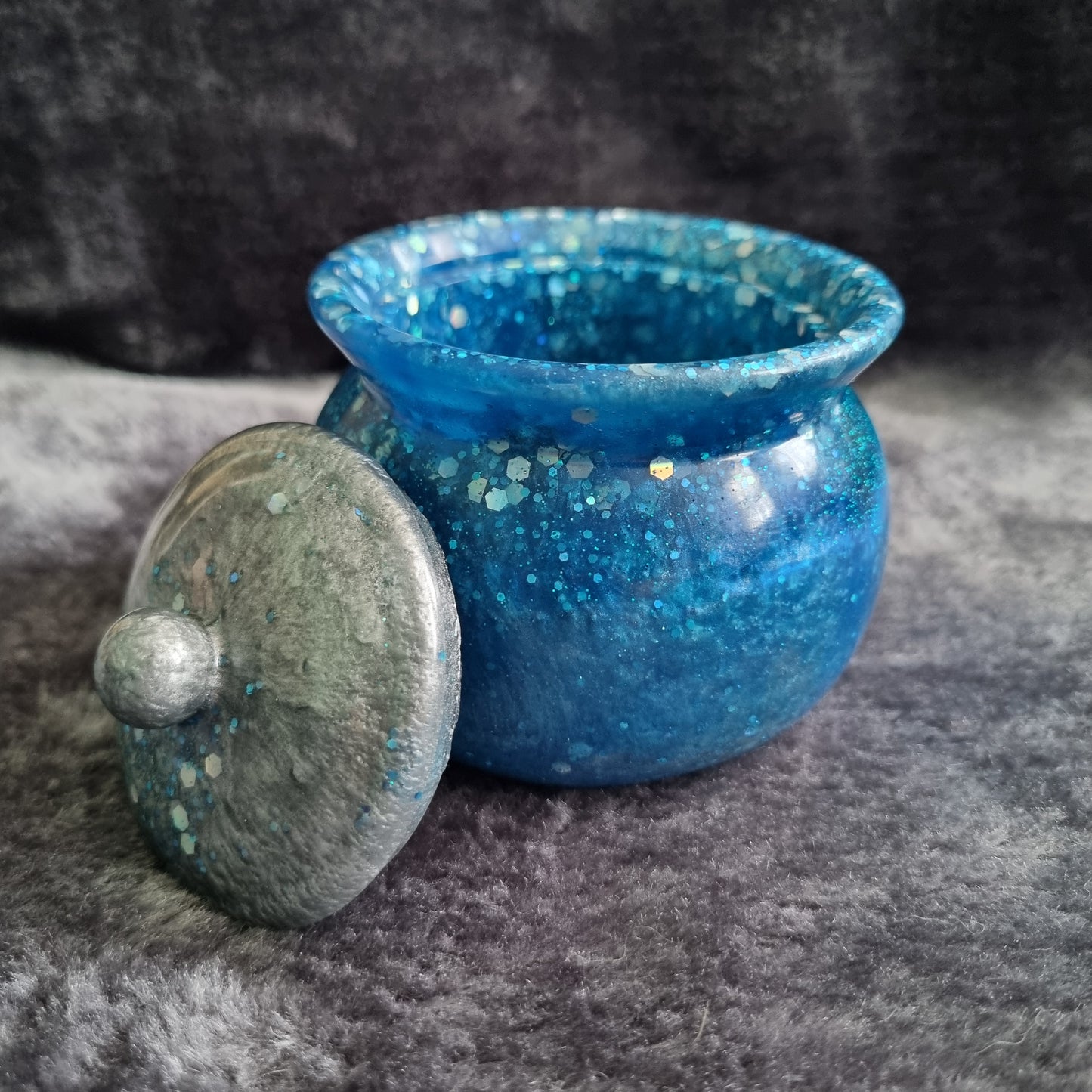 Handmade Blue Resin Honeypot – Sparkly Trinket Box