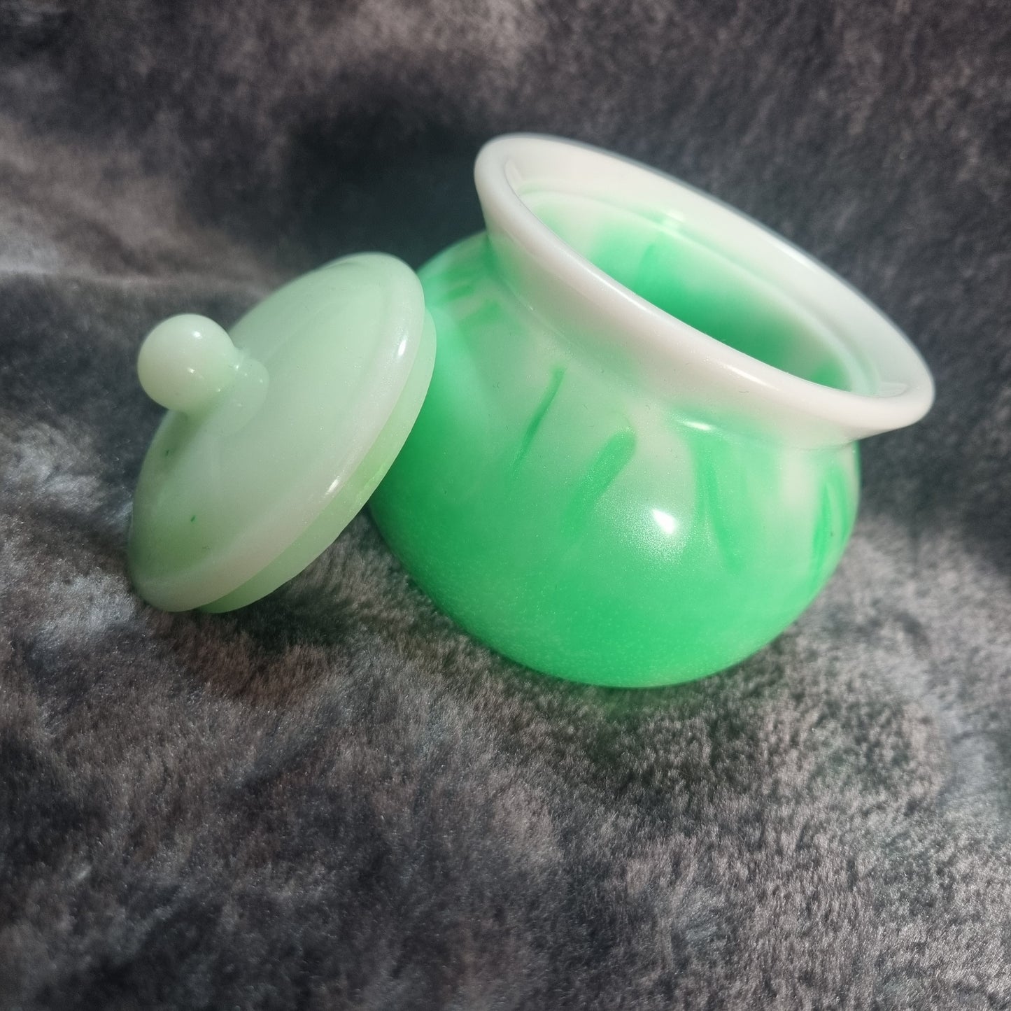 Handmade Neon Green/white Resin Honeypot